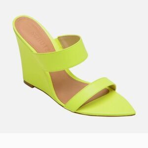 SCHUTZ Soraya Neon Yellow Wedge Heel Strappy Sandals Sz 7